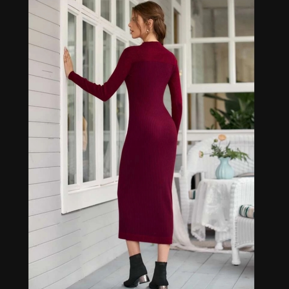 NWT Mock Neck Rig Knit Sweater Dress - Picture 2 of 8